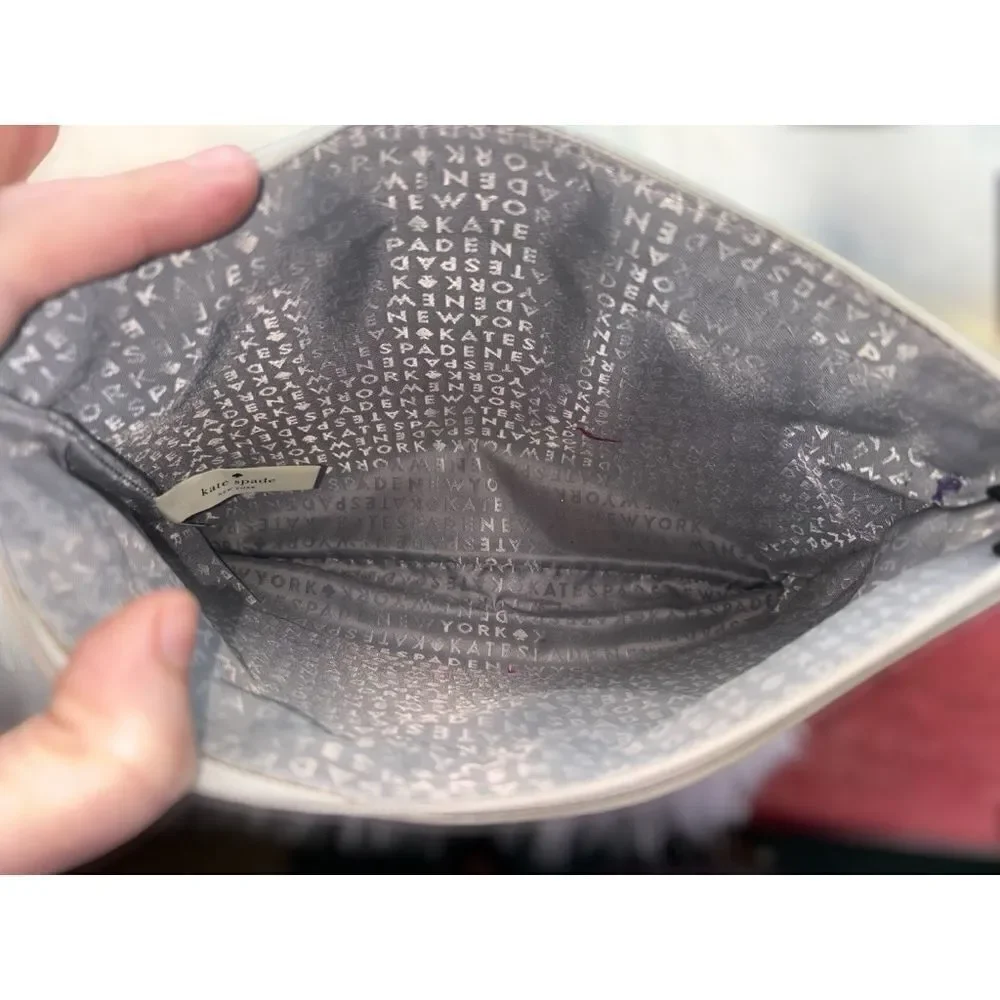 Kate Spade Mavis Street Gia Silver Glittery Pouch Clutch Bag • Fully Lined VGUC